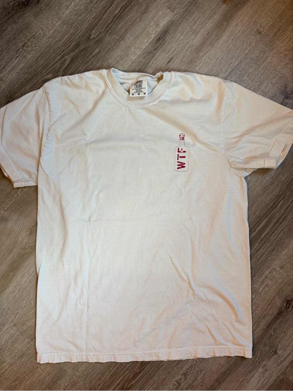 Comfort Colors Cream Short-Sleeve Tee with Small Red Bottle Chest Print